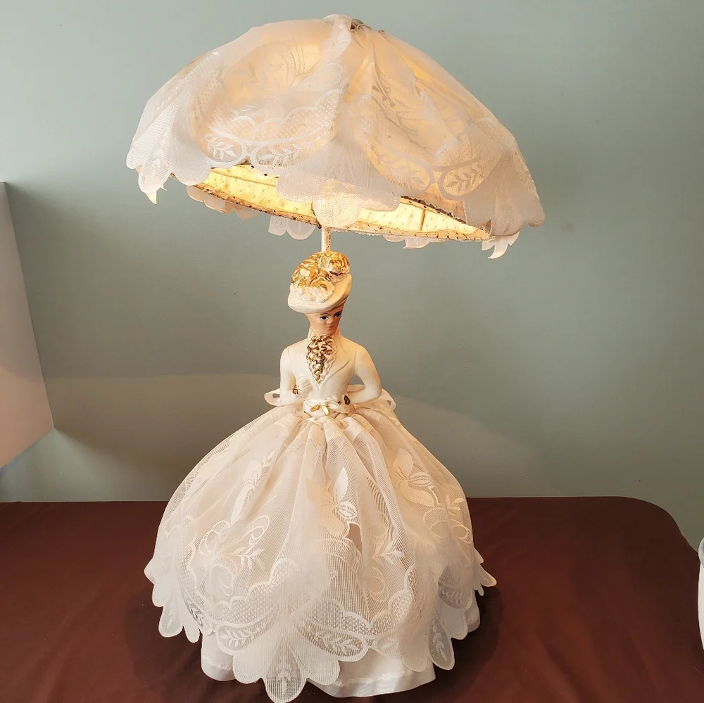 Vintage Chalkware Table/Desk Boudoir Lady Lamp, Art Deco 1930's - 1950's - Picture 5 of 13